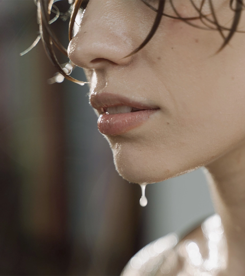 Close-up portrait of a person in the shower